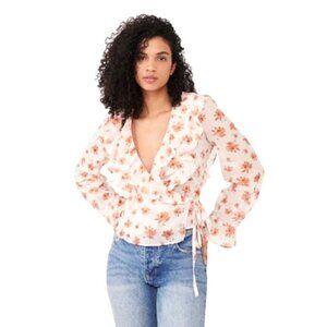 Free People Amanda Ruffle Wrap Top Medium Floral Womens Long Sleeve Boho Chic